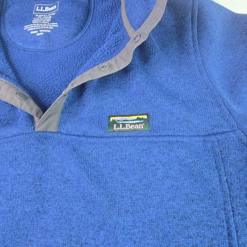 LL Bean Mens‎ Medium Quarter Snap Sweater Pullover Fleece Slightly Fitted Blue